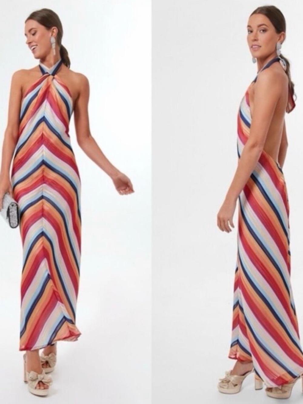 Tuckernuck Sienna Sunrise Halter Dress Striped Pink Orange